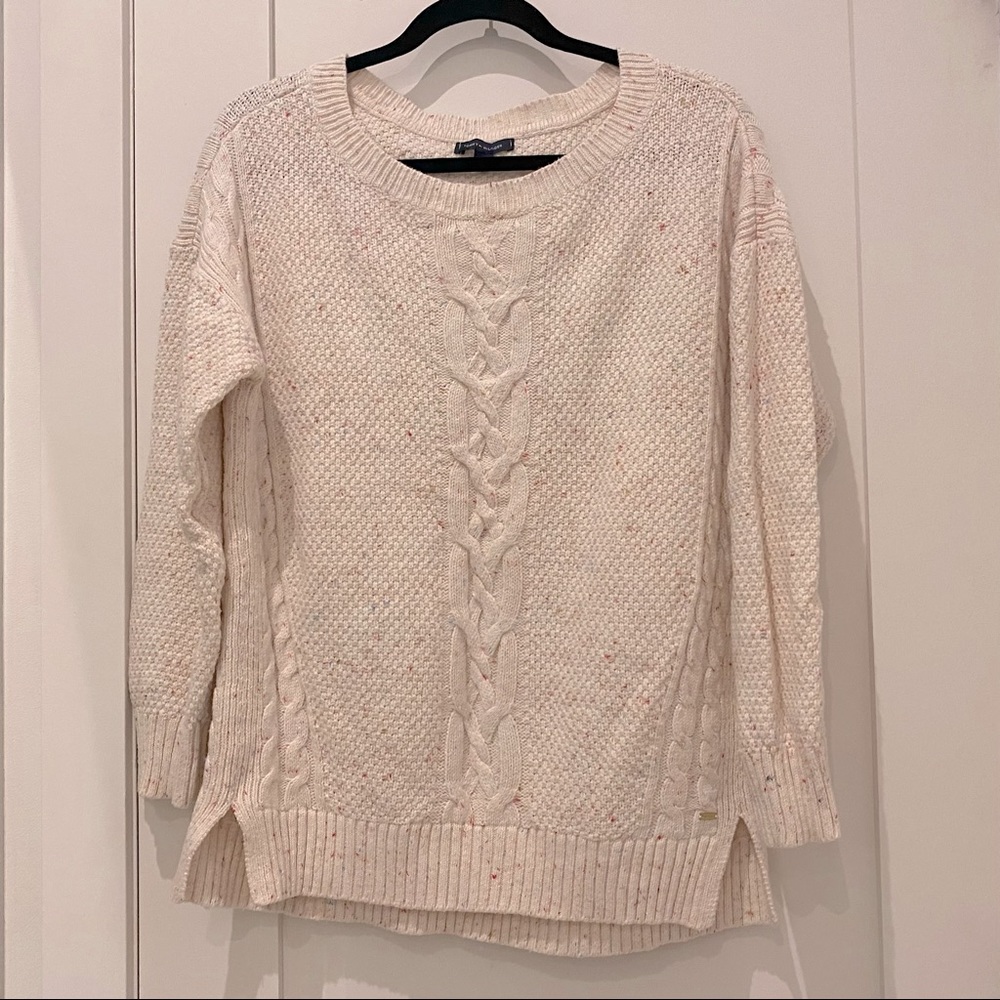 Tommy Hilfiger cream & pink confetti cable knit sweater size M